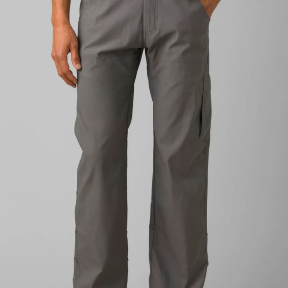 PrAna Stretch Zion Pant 32x35 Flint Gray Nylon Cargo Roll Up Hiking Outdoor